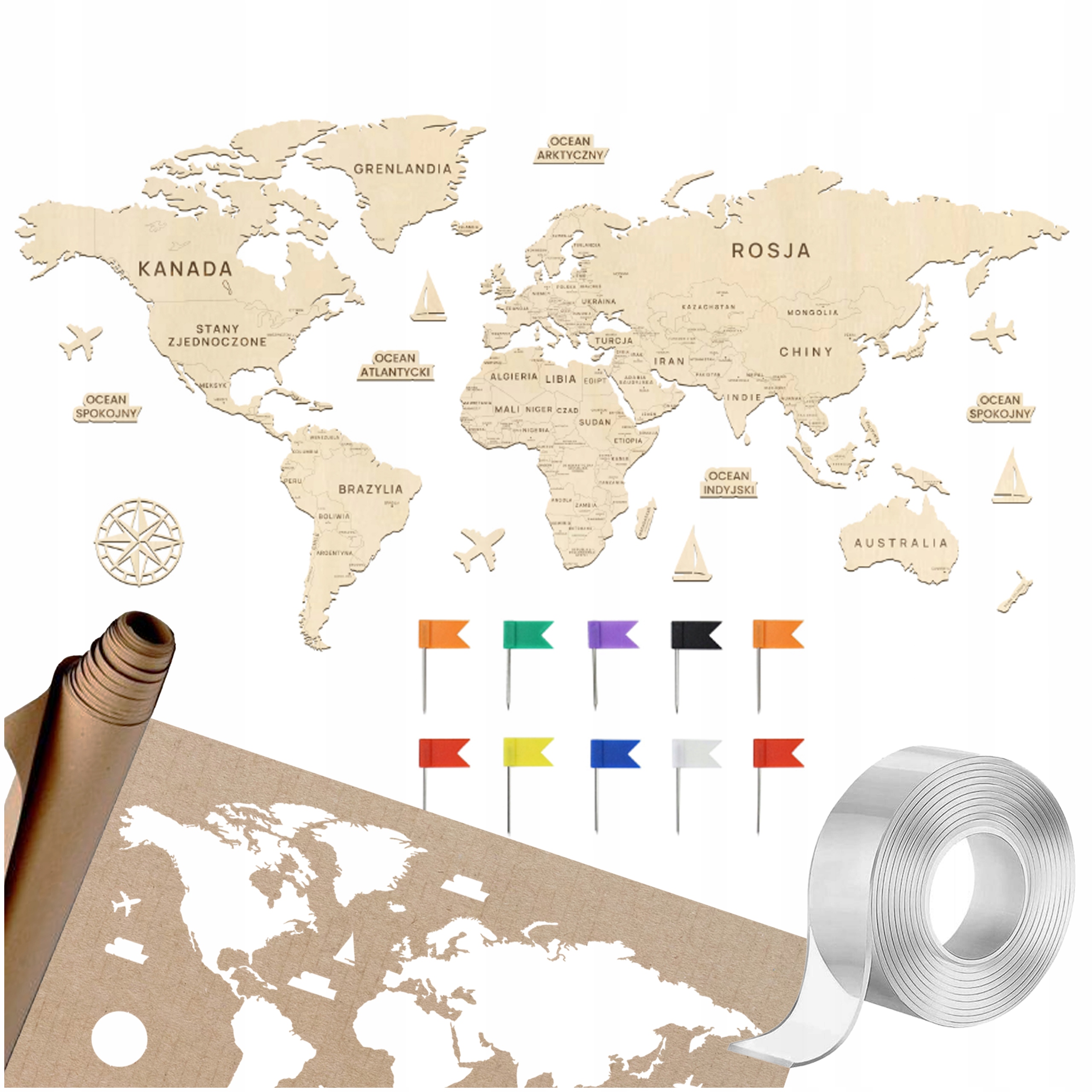 Mapa sveta drevená Mapa sveta pre deti 180 cm Mapa sveta na stenu