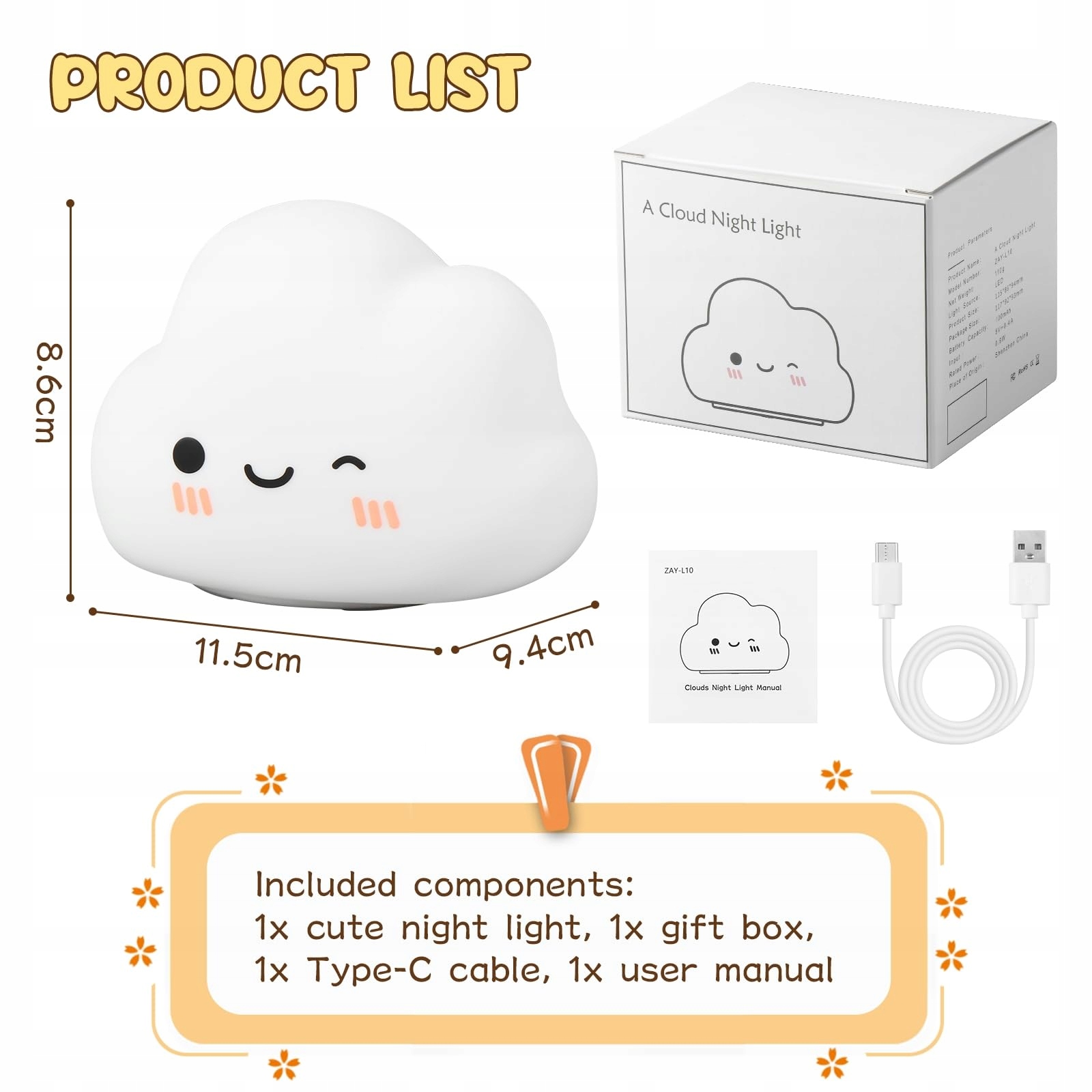 DIBONIUR Lampka Nocna Dla Dzieci Silikonowa Kawaii 7 Kolorów Dotykowa — miniatura 8