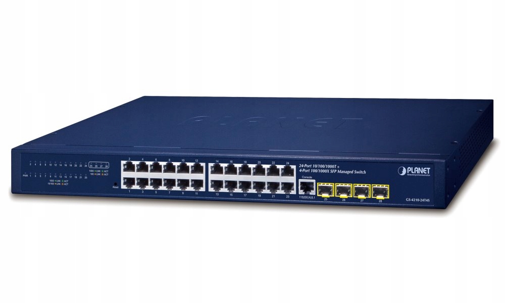 Planet GS-4210-24T4S switch L2 L4 spravovateľný, 24x 1GE, 4x 1G Sfp, fanl