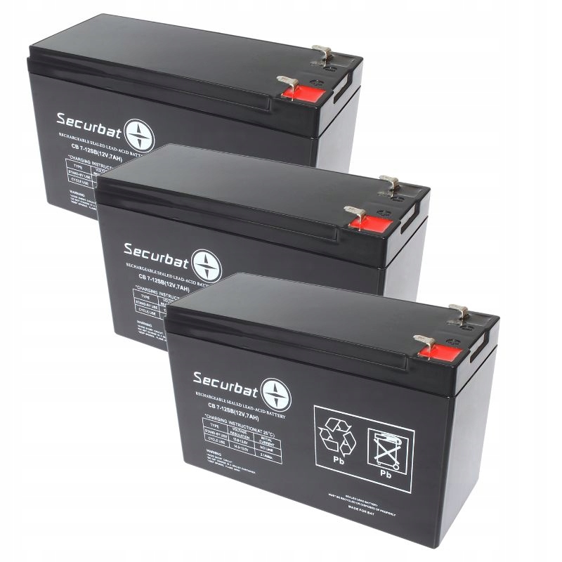3x Akumulátor Agm 12V 7Ah Securbat (rozměr 7,2Ah 9Ah)