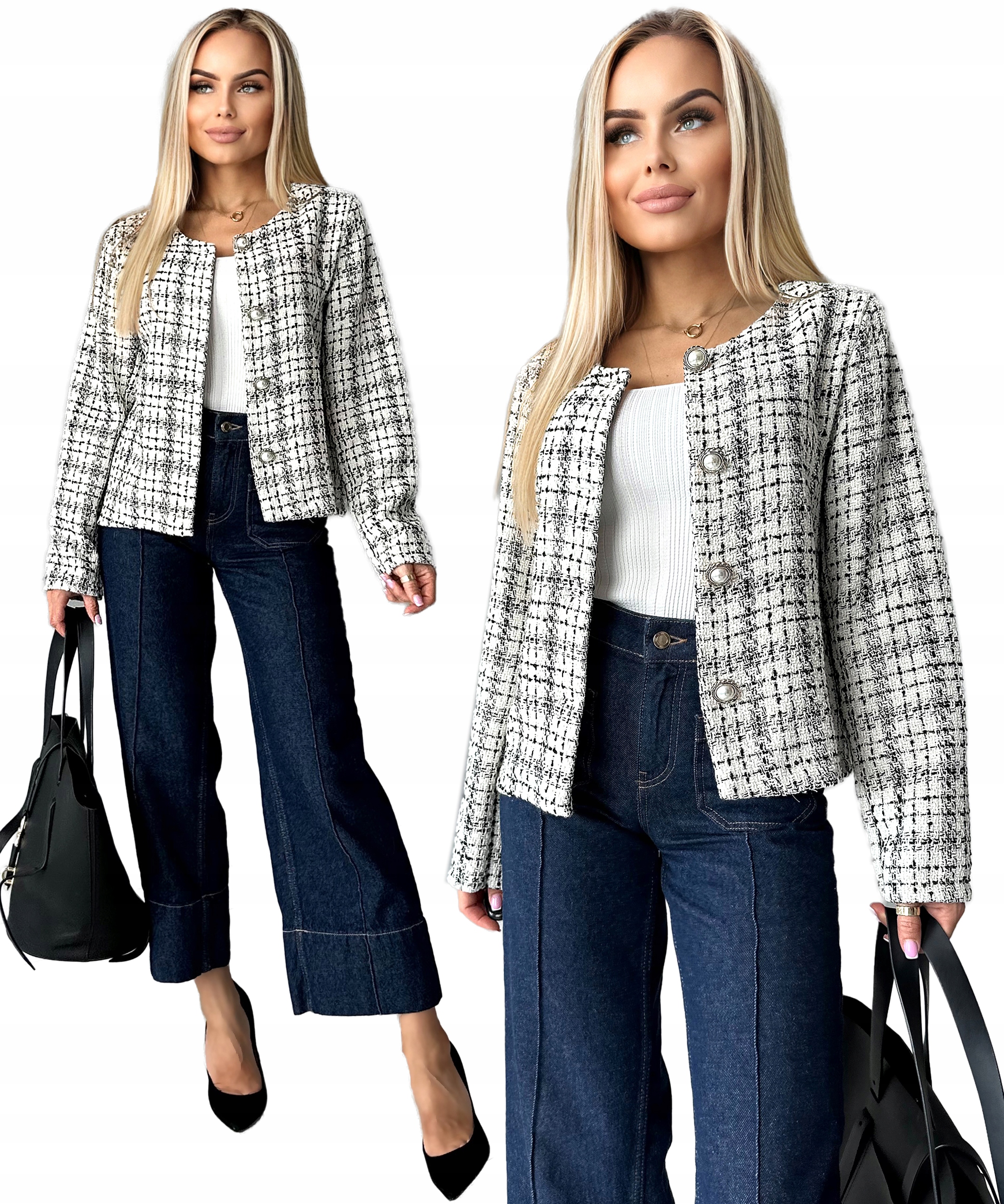 Marynarka damska stylowy tweedowy Zakiet blezer Sabina