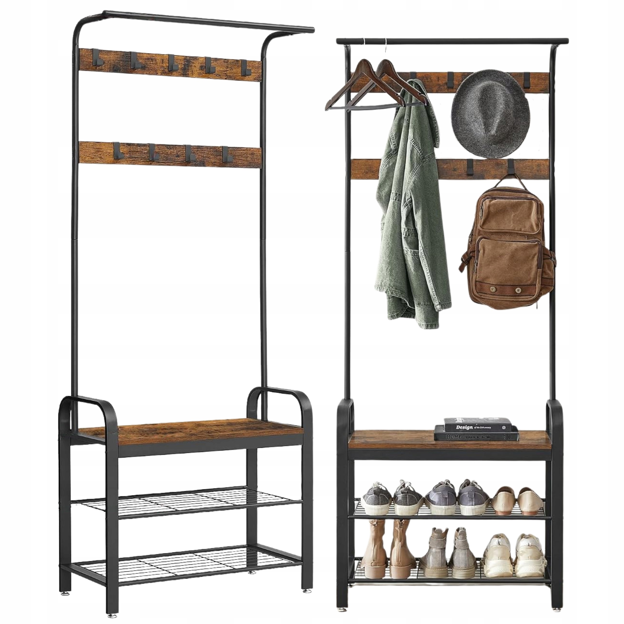 Věšák na oblečení Stojící bundy Loft se sedákem, polovina na boty