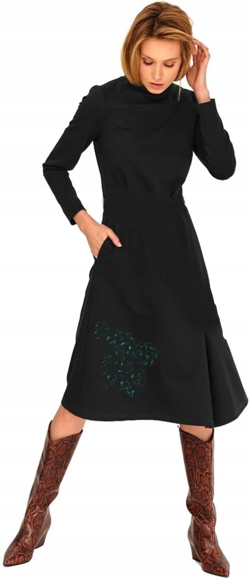 Larime Černé Šaty S Dlouhým Rukávem A Stojáčkem 44 6EA