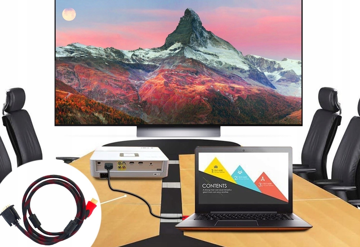 ADAPTER KABEL PRZEWÓD HDMI-VGA D-SUB PRZEJŚCIÓWKA 15 PIN MONITOR OPLOT 4K Zastosowanie Video