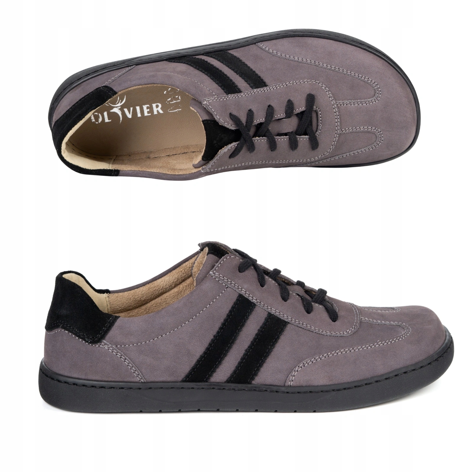 Buty męskie Barefoot skórzane sznurowane 1290 szare 46