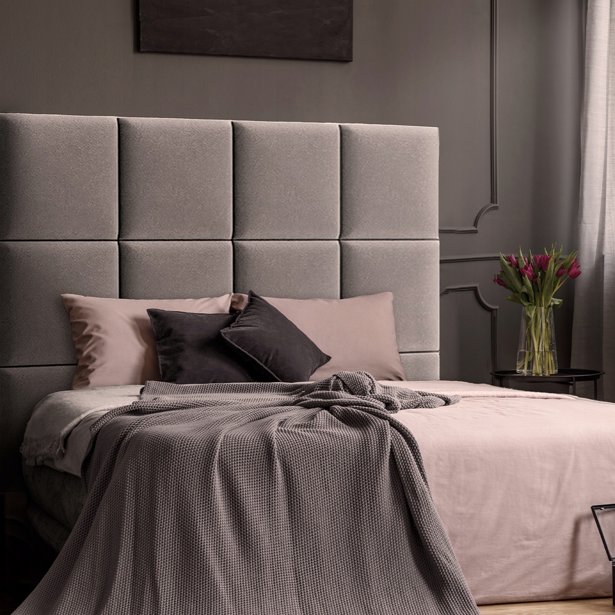 Panel Tapicerowany kwadratowy ścienny zagłówek Gładki Velvet 30x30 Szary Kod producenta GL0234