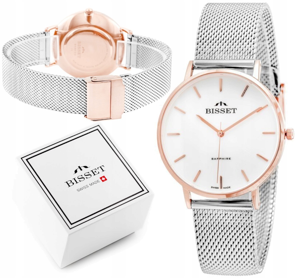 

Śliczny Zegarek Damski Bisset Bransoleta Mesh