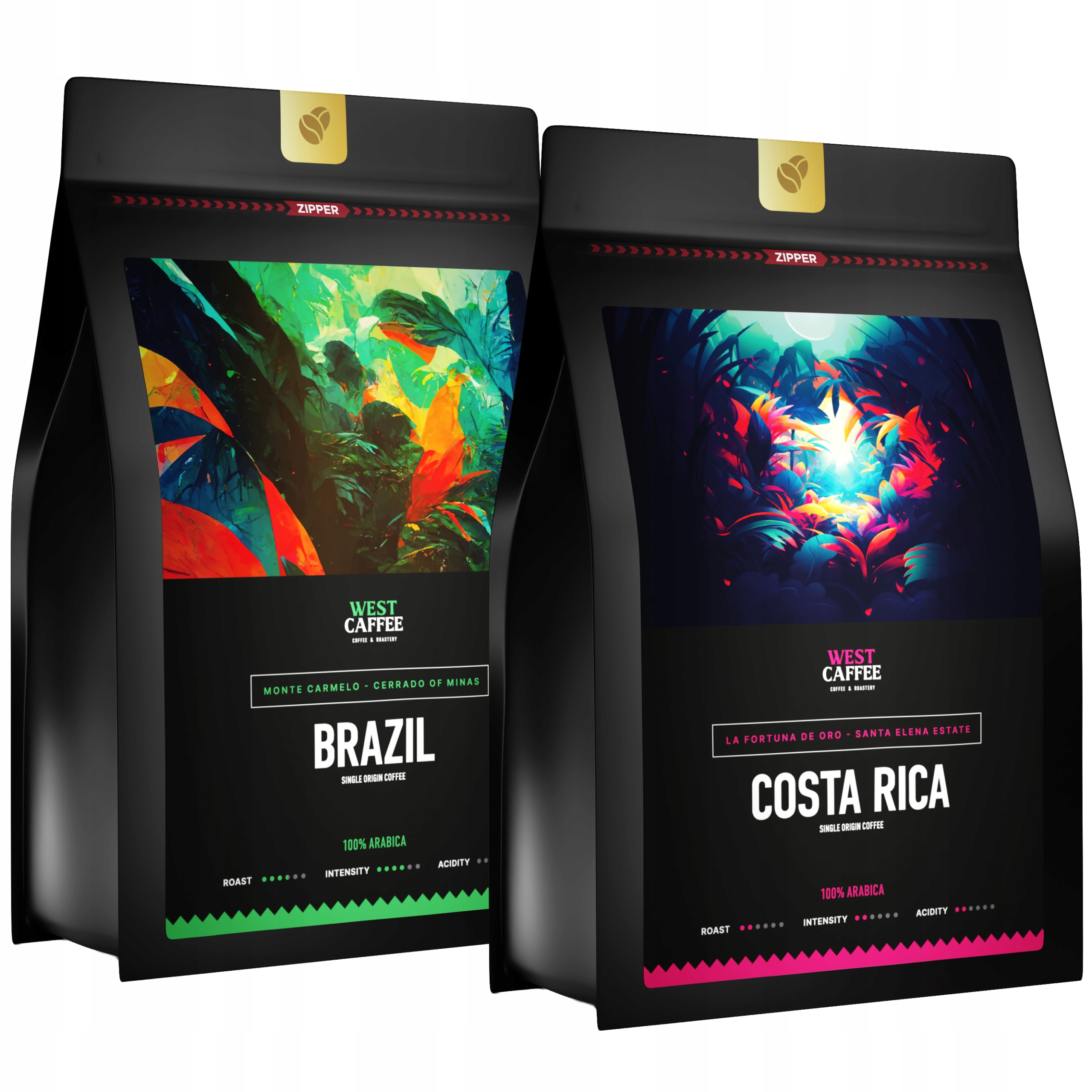 Levně Káva Zrnková 2x500G Set Brazílie Kostarika 100% Arabica Čerstvě pražená