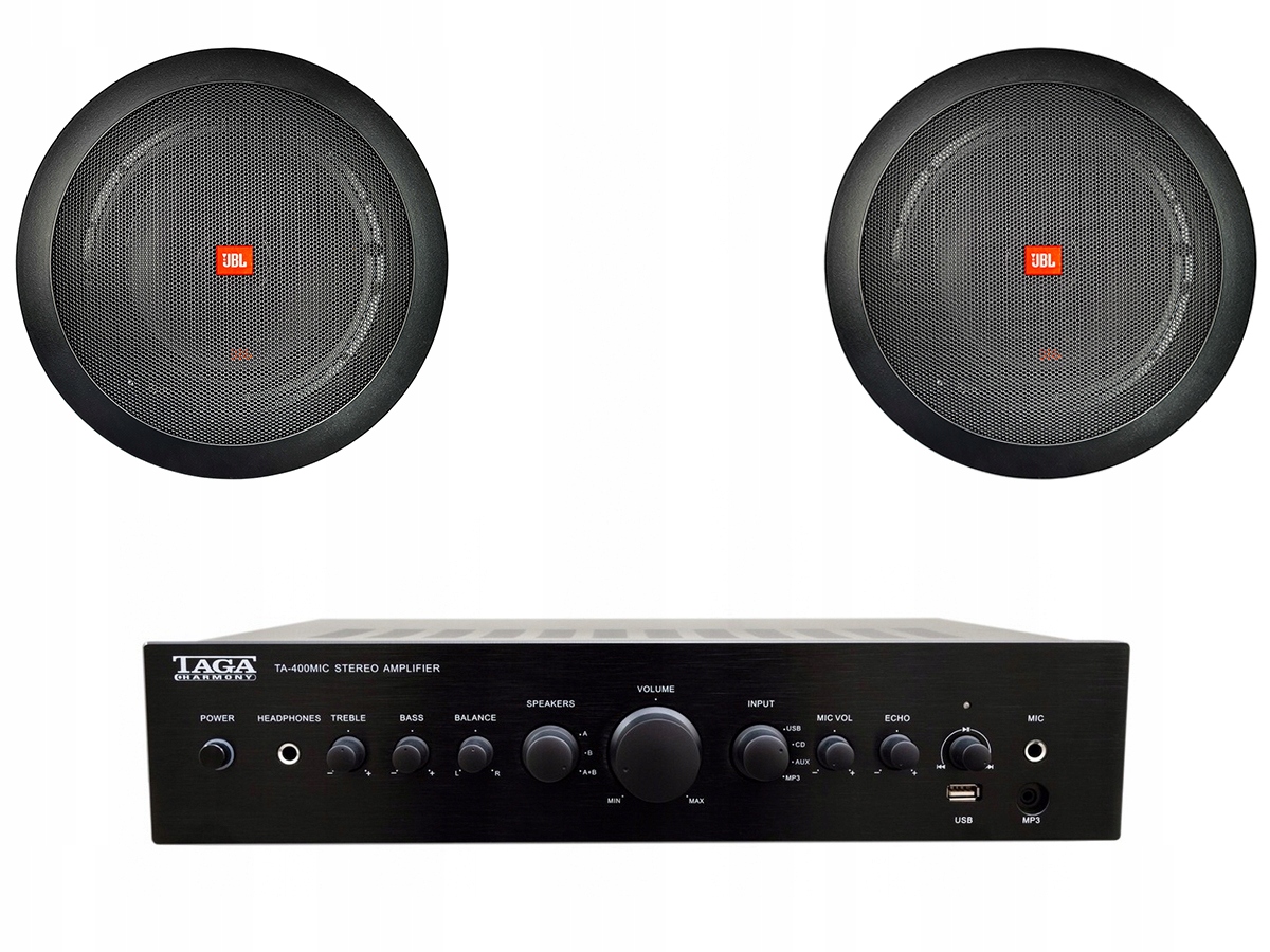 Sada zesilovače 2 x 90 W stropní reproduktory Jbl