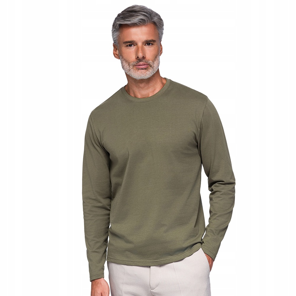 Bavlněný pánský longsleeve Basic tmavě olivový, pohodlný OM-LSBL-0142 L