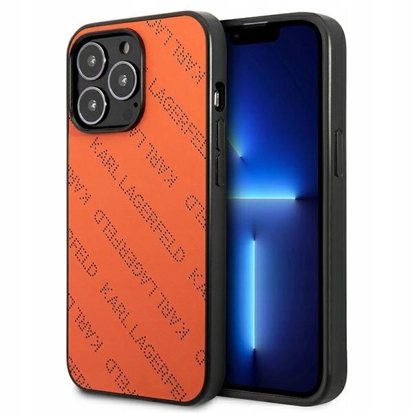 Pouzdro Karl Lagerfeld Perforated Allover pro iPhone 13 Pro Max 6,7" oranžové