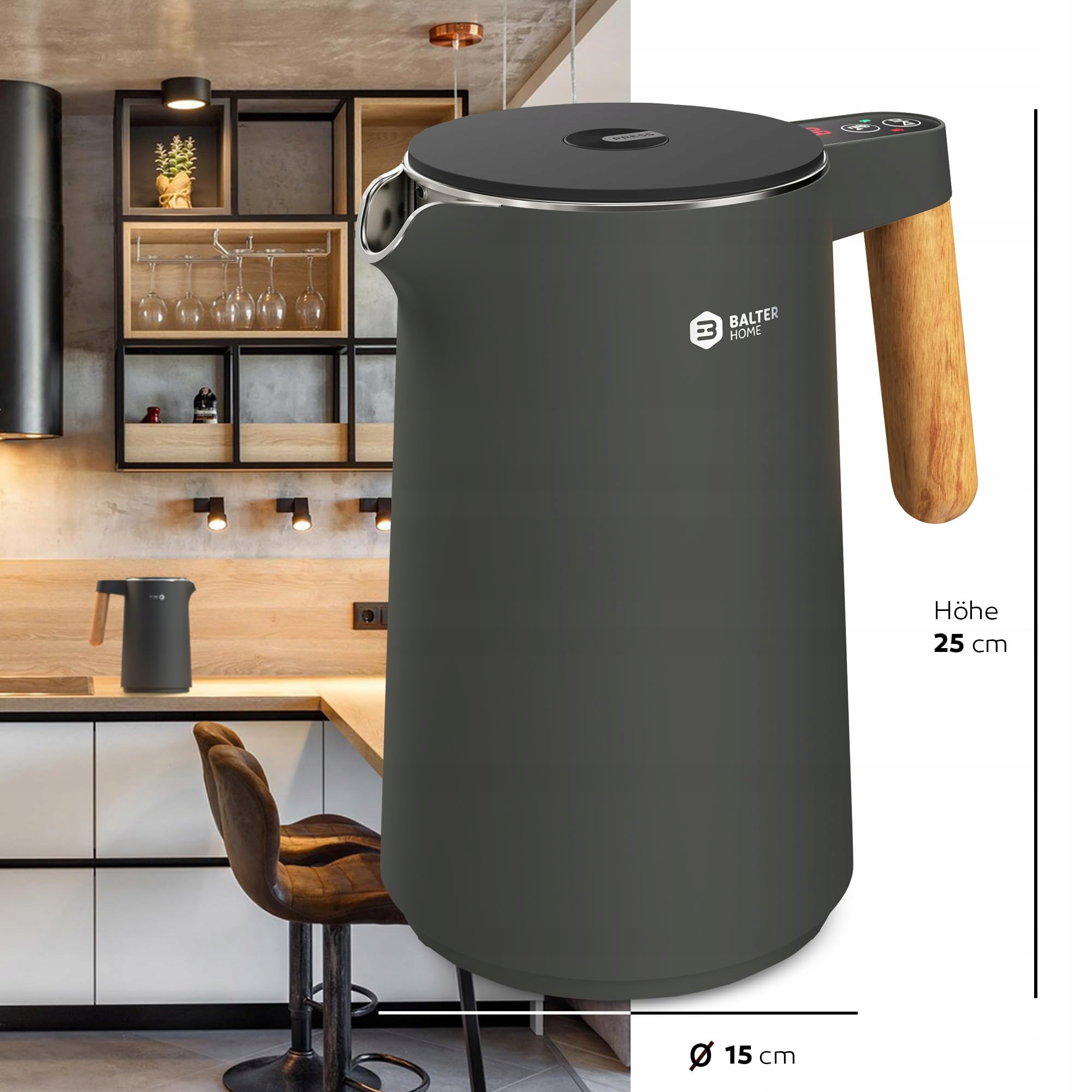 BALTER Czajnik Elektryczny Stalowy 1.5L 2200W Temperatury Bezprzewodowy — miniatura 9