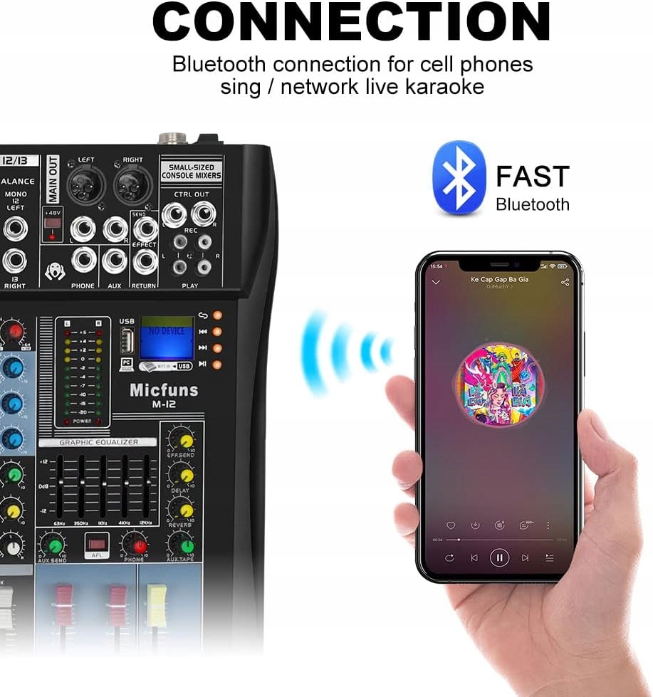 Micfuns Studio mikser 12-kanałowy DJ konsola Bluetooth USB profesjonalny Marka inna