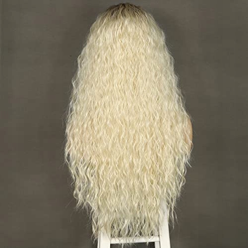 Sapphirewigs Blond Paruka Lace Front 66 cm vlnité vlasy