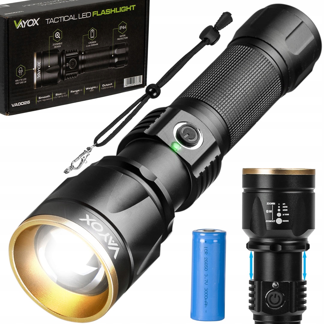 

Latarka Led Taktyczna Szperacz Usb Lampa Pro Vayox
