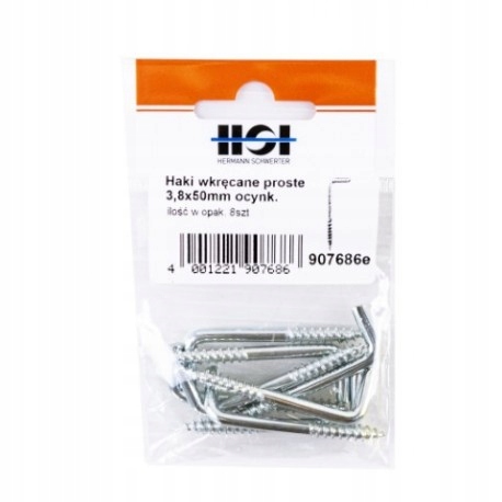 

Haczyki wkręcane hak prosty 3.8x50mm 8 szt. Hsi
