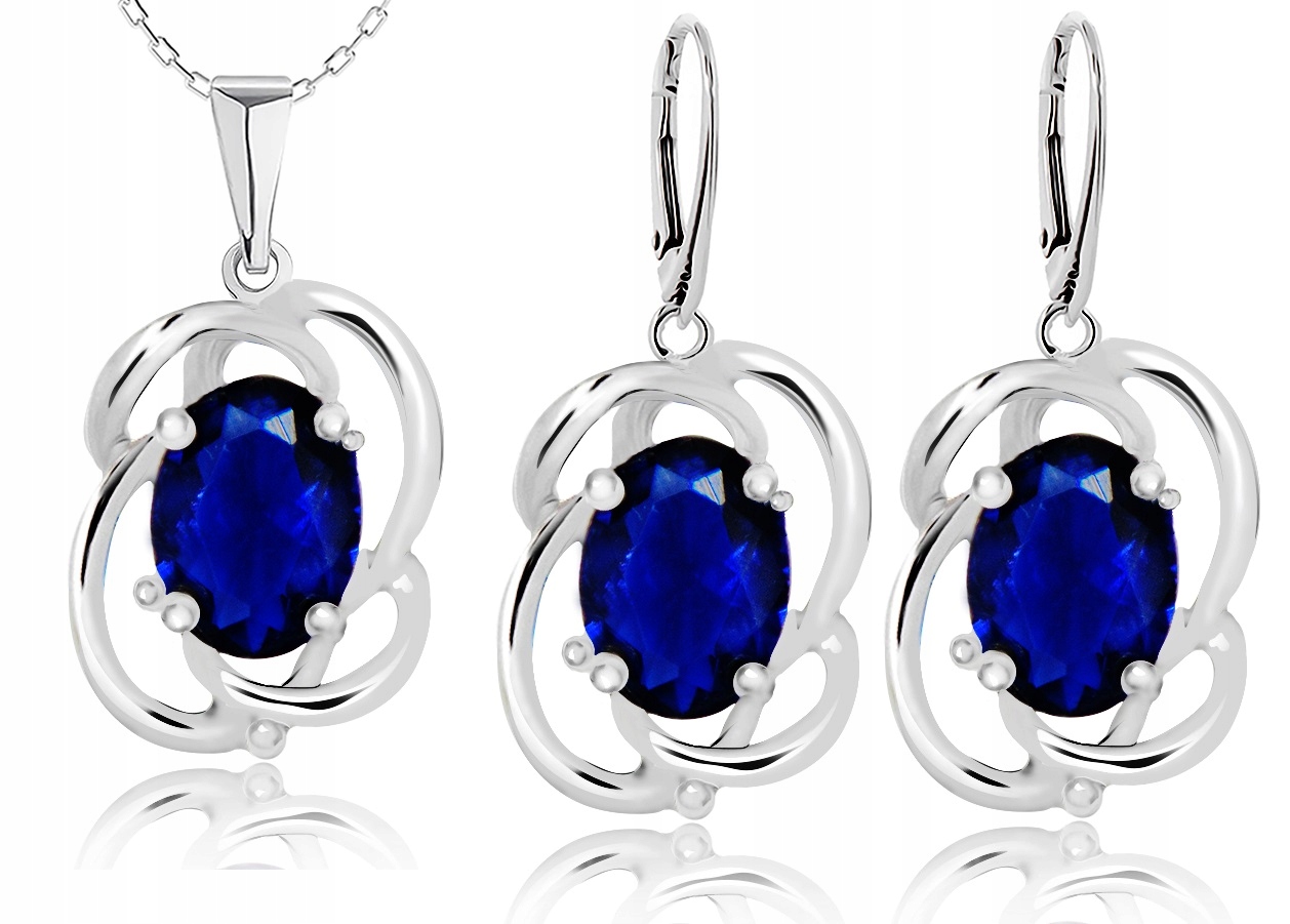 

Srebrny Komplet Biżuterii Z Niebieskimi Cyrkoniami