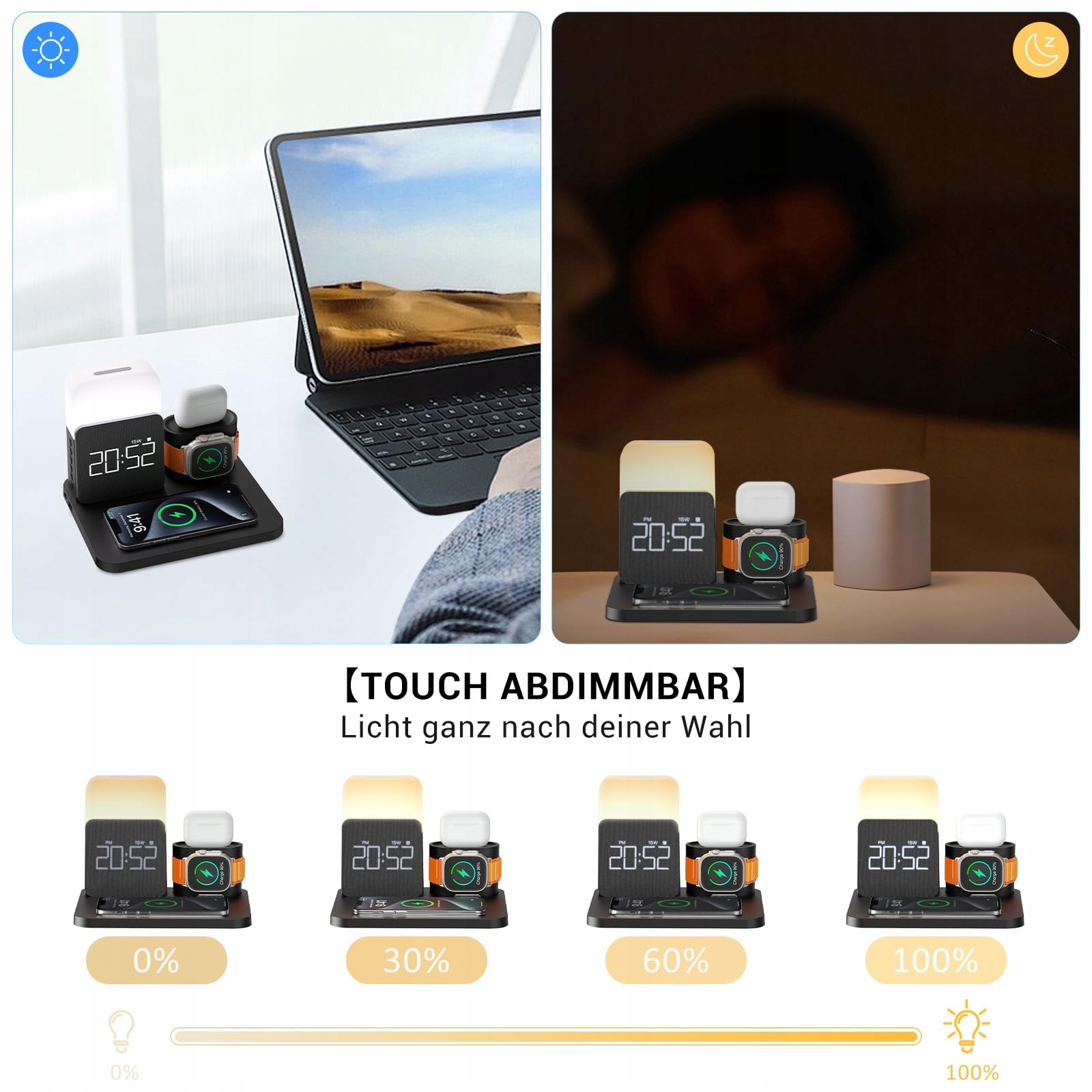 COLSUR Stacja Ładowania 3w1 Do Apple Watch iPhone Airpods Lampka — miniatura 6