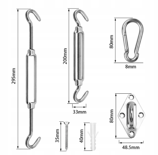 ZESTAW MOCUJĄCY MONTAŻOWY ŻAGIEL PRZECIWSŁONECZNY KWADRATOWE PROSTOKĄTNE Kod producenta 3648