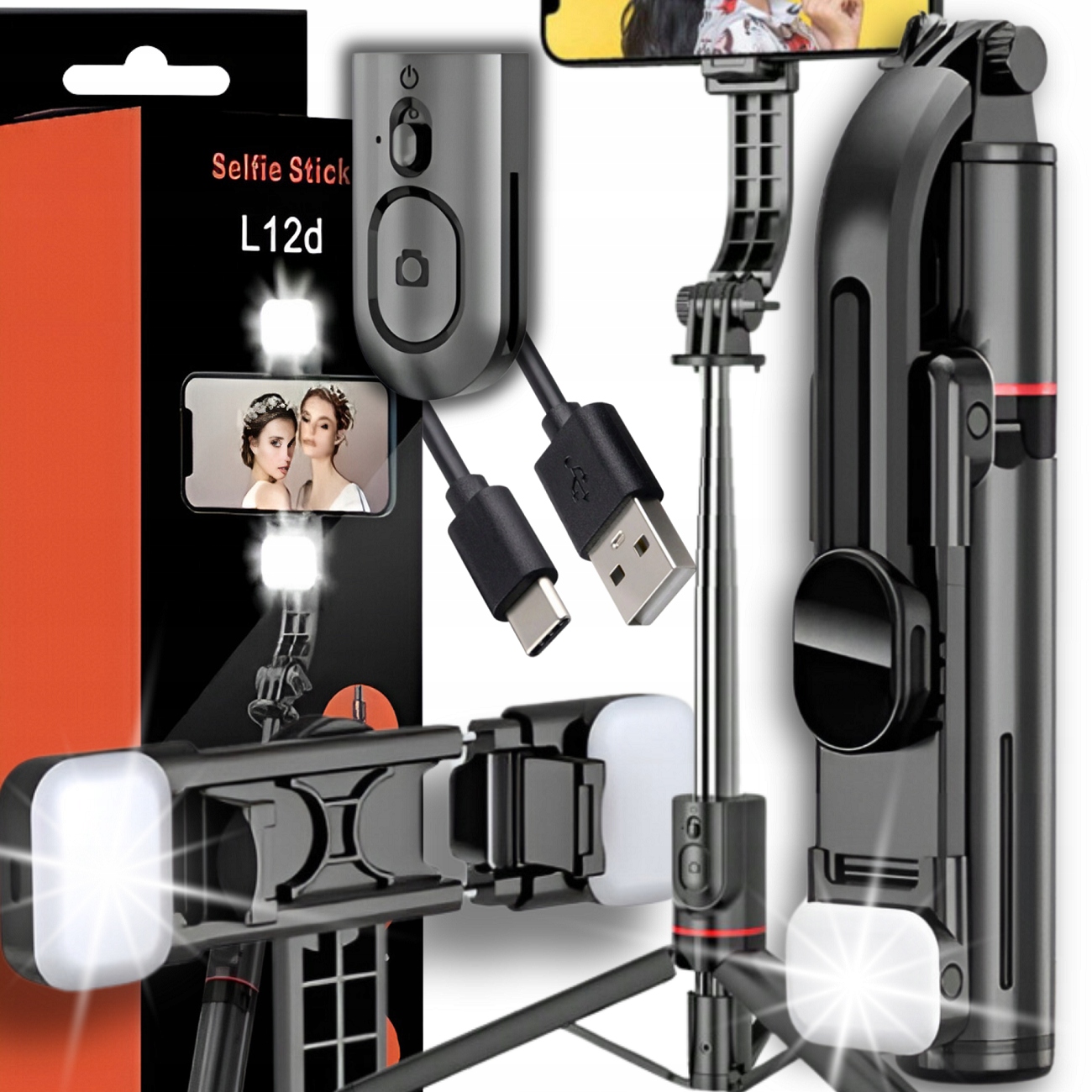 KIJEK DO SELFIE STICK BLUETOOTH PILOT STATYW TRIPOD Z LAMPĄ LED DO TELEFONU