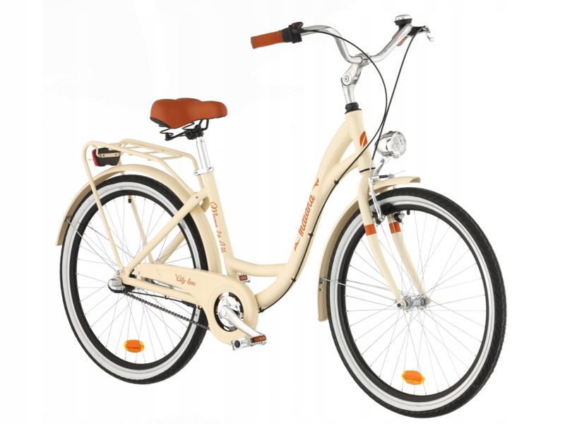 Rower miejski Indiana Moena 26 cali damski Cappuccino Koszyk Stalowy