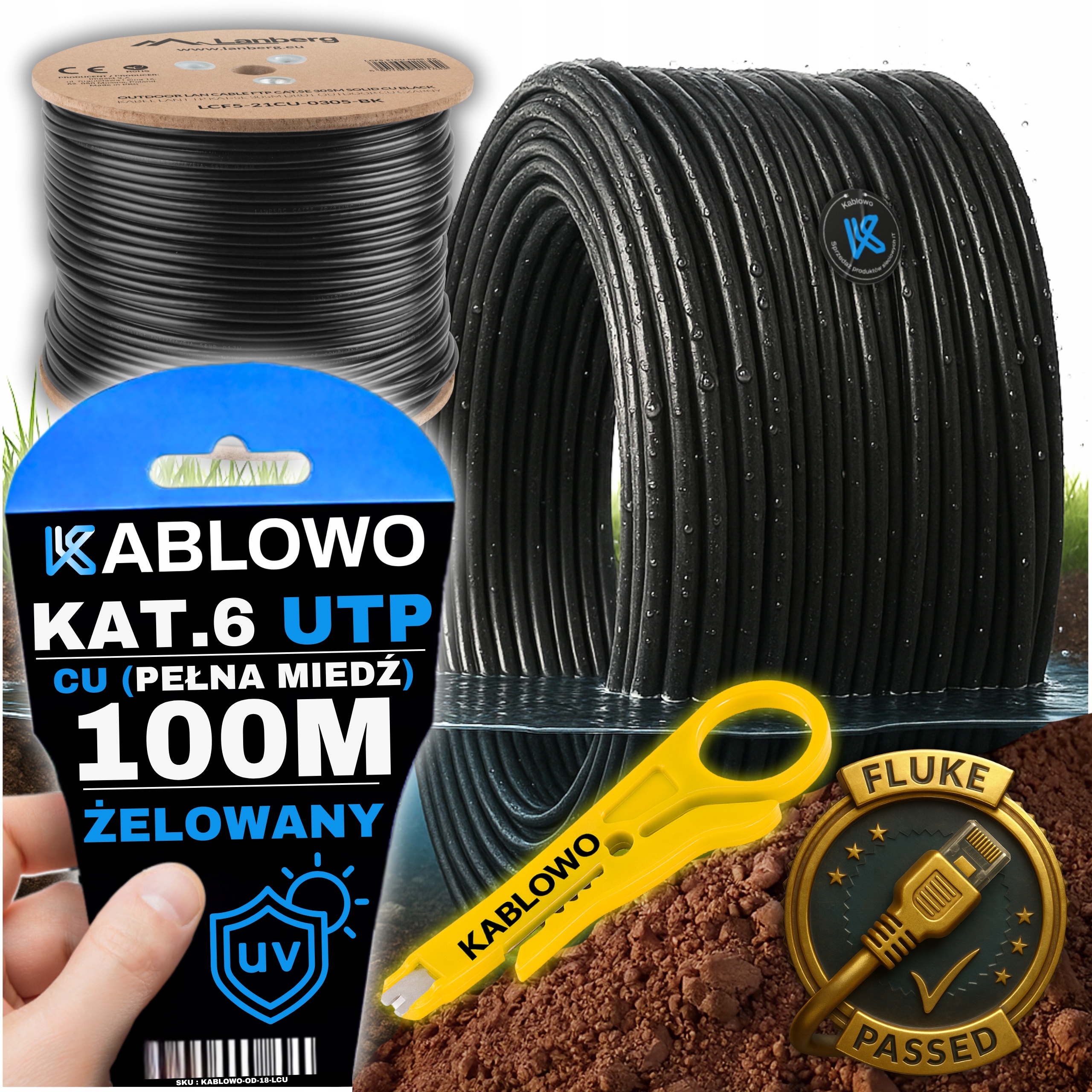 Kabel Sieciowy Skrętka Przewód Lan Żel Zewnętrzny U/utp KAT.6 100M Lanberg