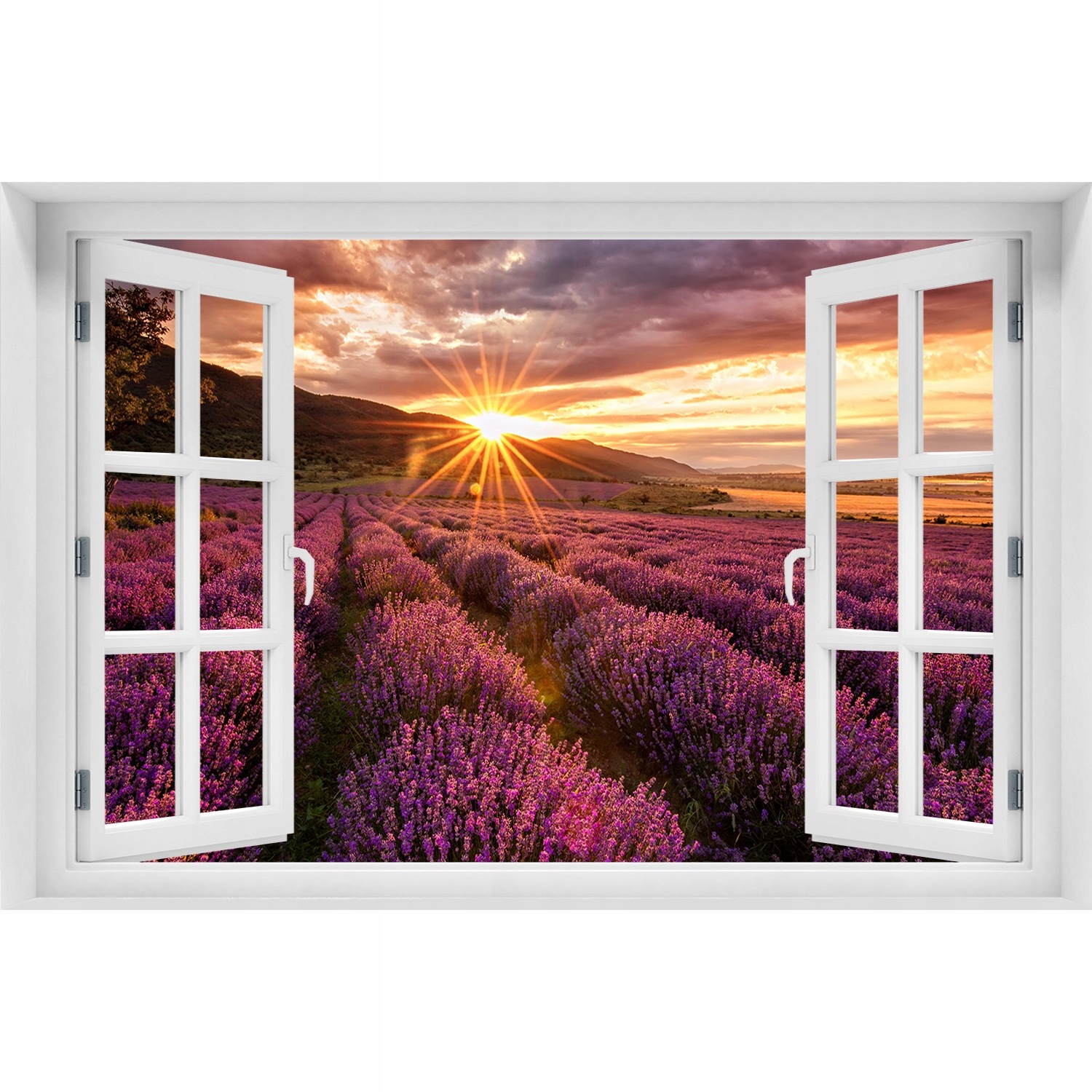

Naklejka Fototapeta 3D Okno Pole lawendy 120x80
