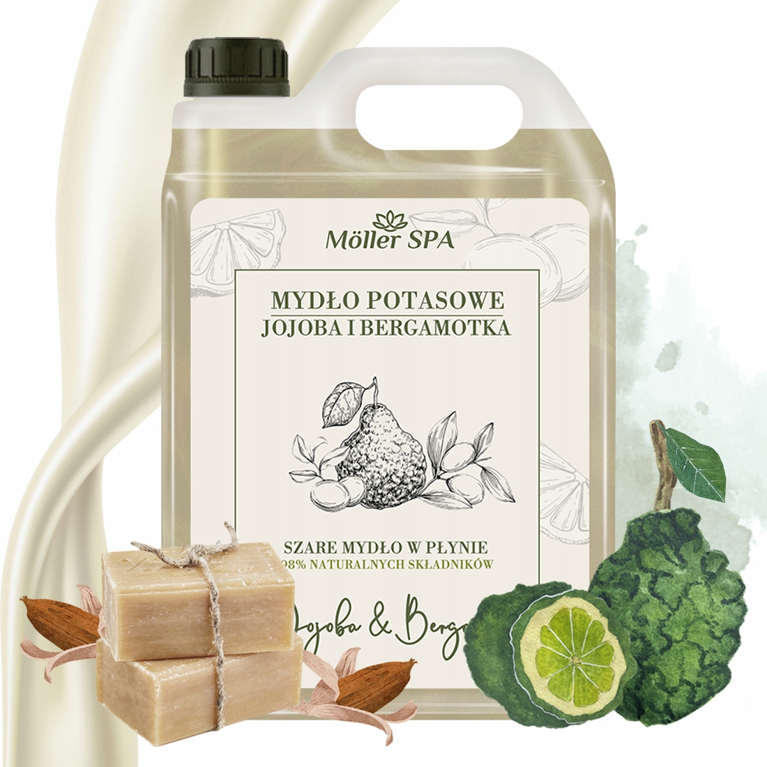 Möller Spa Přírodní Šedé Draslíkové Mýdlo Jojoba A Tekutý Bergamot 5L