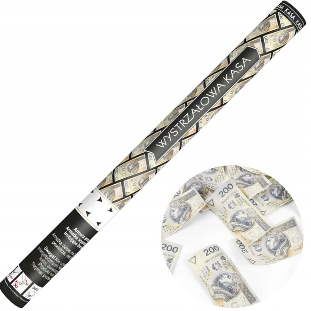 Tuba strzelająca BANKNOTAMI 200 zł konfetti 60 cm