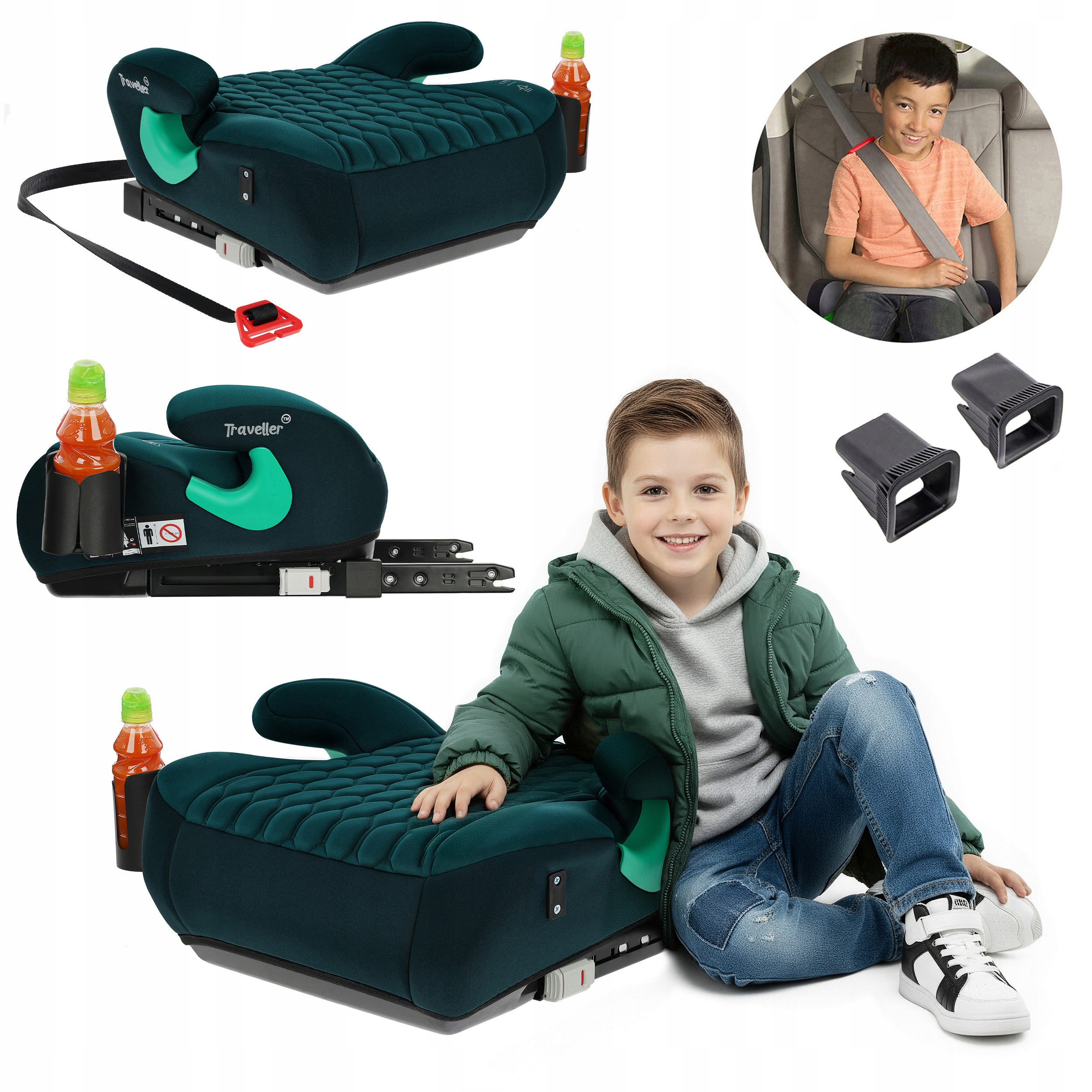 Fotelik Samochodowy Podkładka Siedzisko Z Isofix Zielony R129 125-150 CM