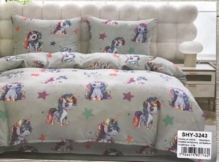 Pościel Gruba Z Mikrofibry Miś 160x200cm 3cz Jednorożce