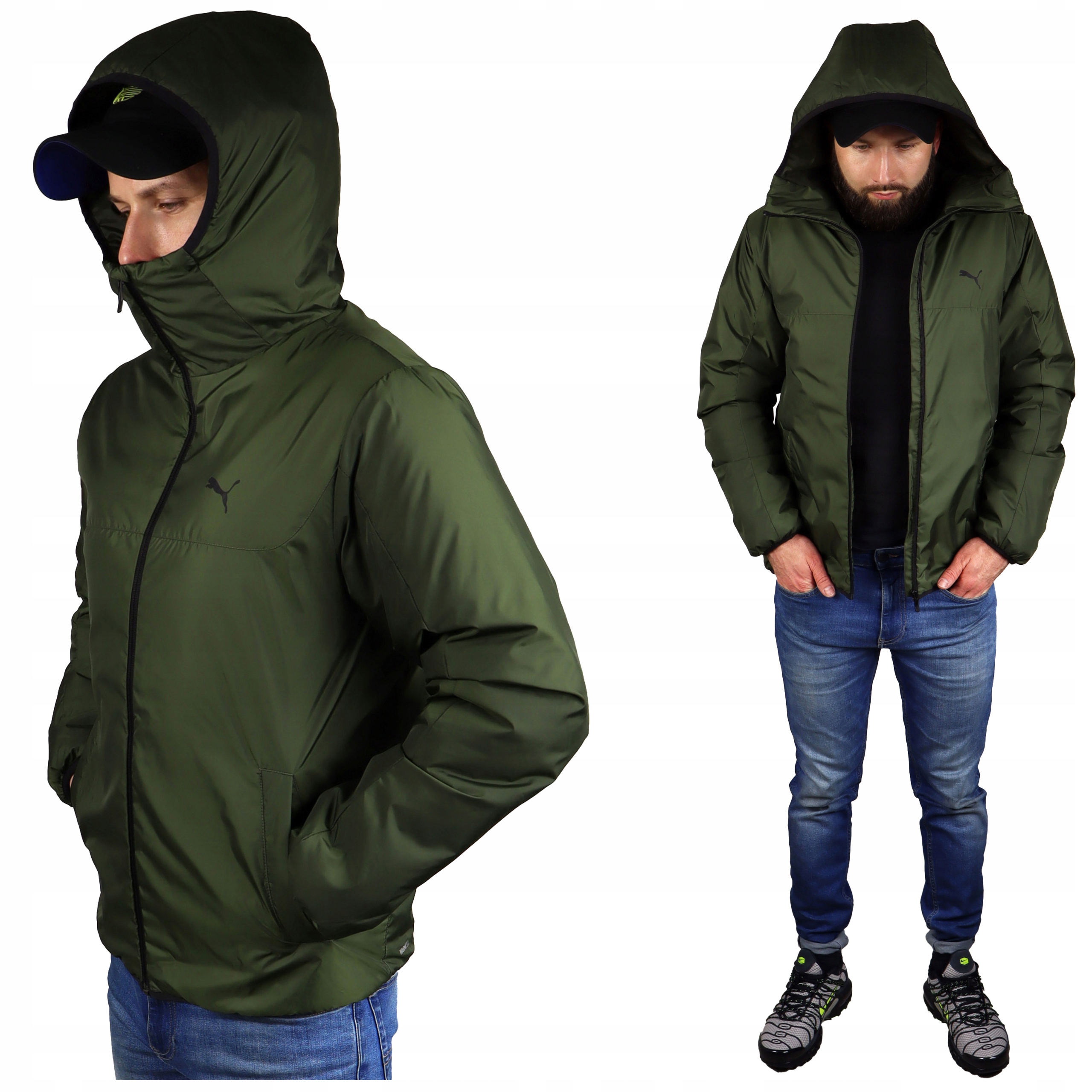 Puma Jarní pánská bunda s kapucí Khaki zateplená Lehká sportovní Jarní