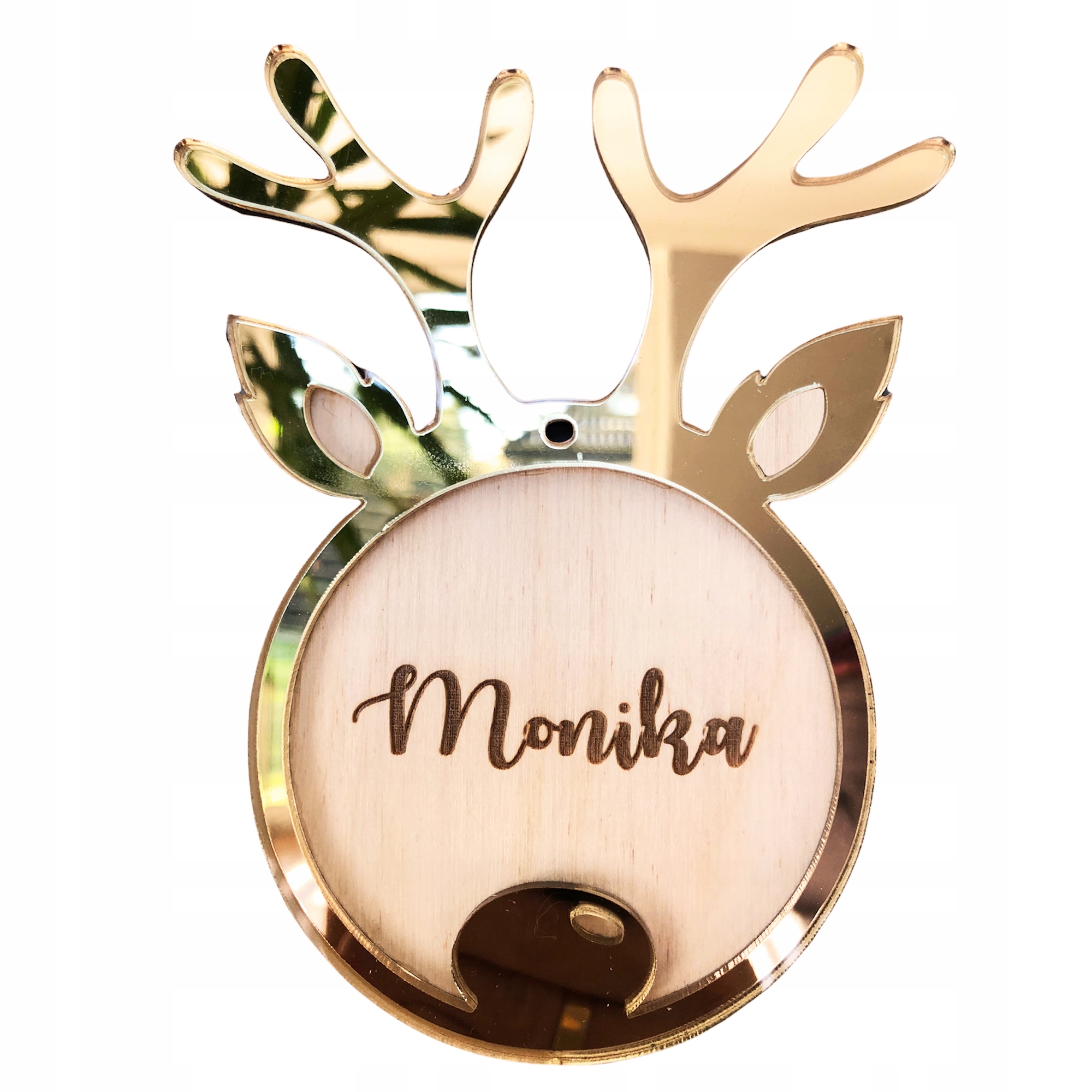 

Piękna Lustrzana Bombka Drewniana Eko Twoje Imię