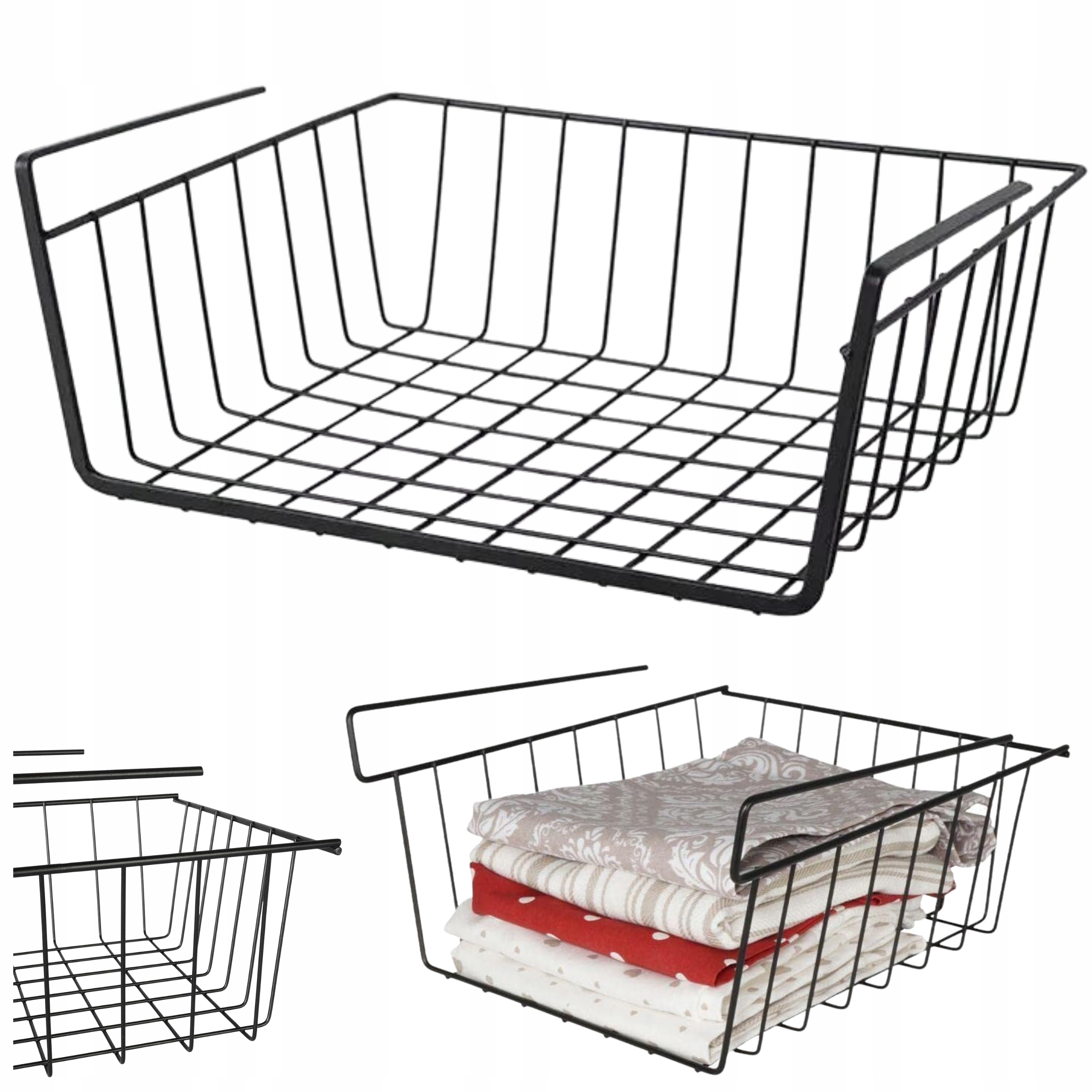 KOSZYK PODWIESZANY POD PÓŁKĘ BIURKO ORGANIZER CZARNY METALOWY POJEMNIK 30CM