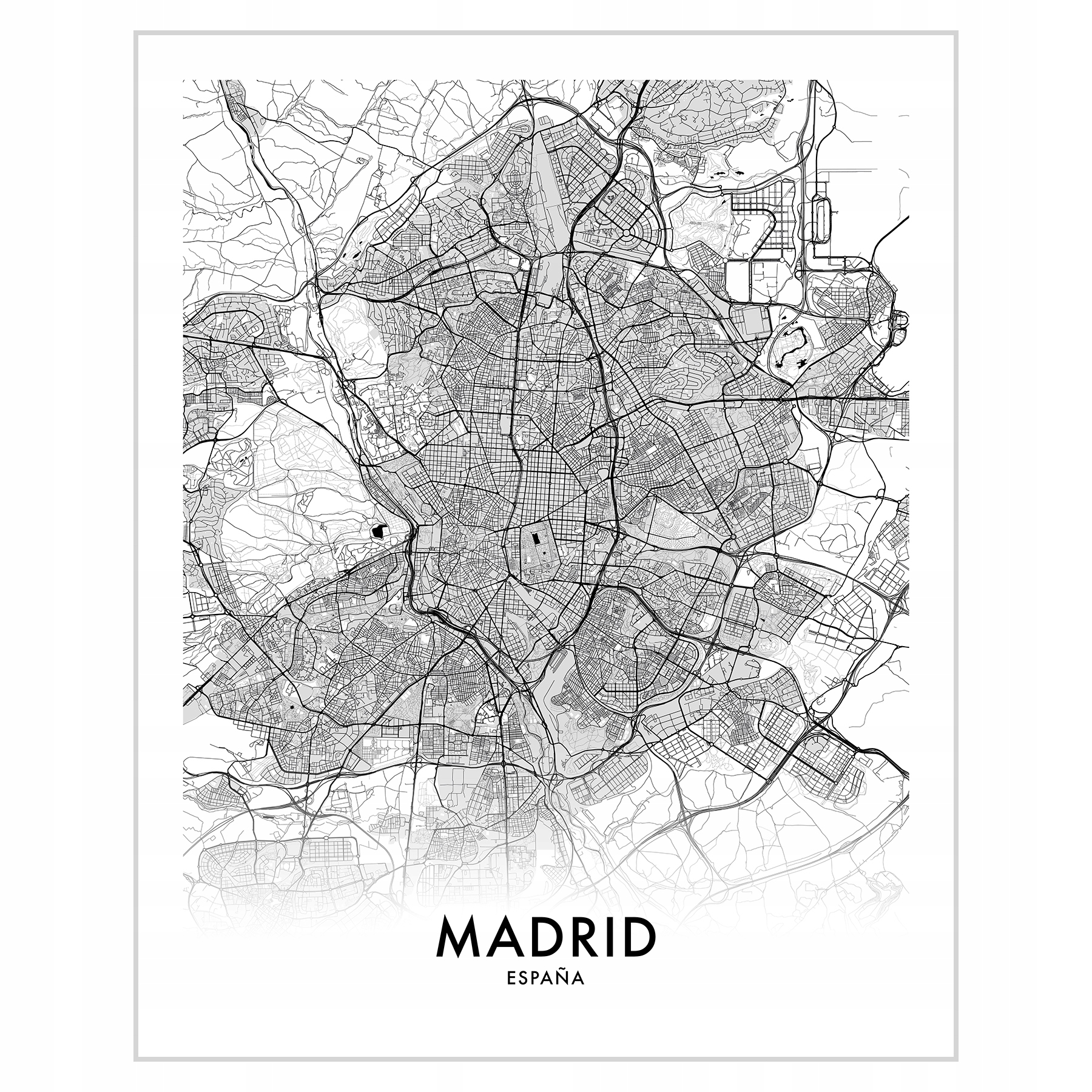 

Plakat 40x50 Mapa Madryt Kolor czarno-biały