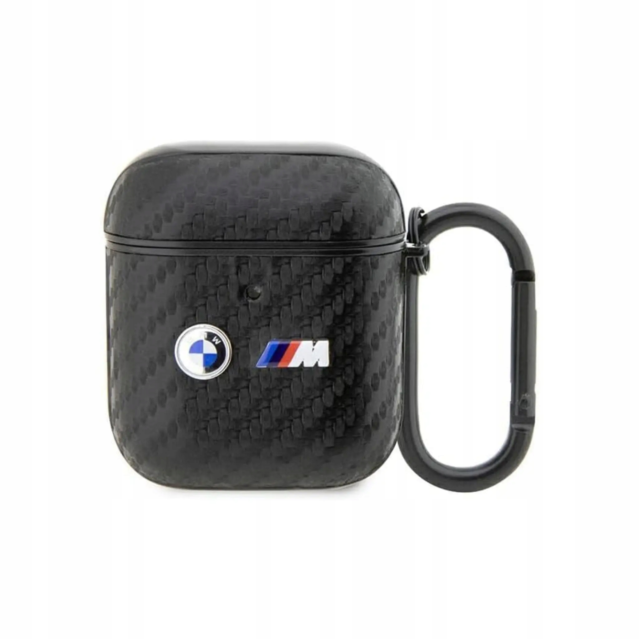Etui Bmw AirPods 1/2, czarne podwójne metalowe logo z węgla