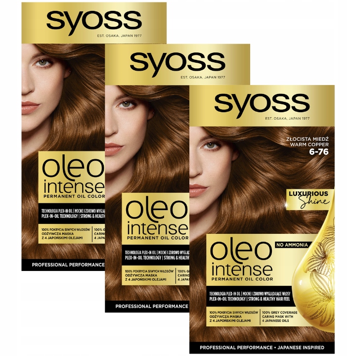 Syoss Oleo Intense Farba do Włosów 6-76 Złocista Miedź x 3
