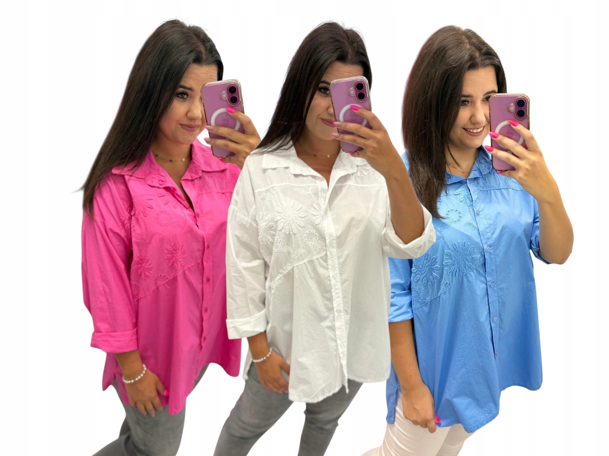 Bavlněná košile s výšivkou různé barvy, velikost plus velikost 48/50/52