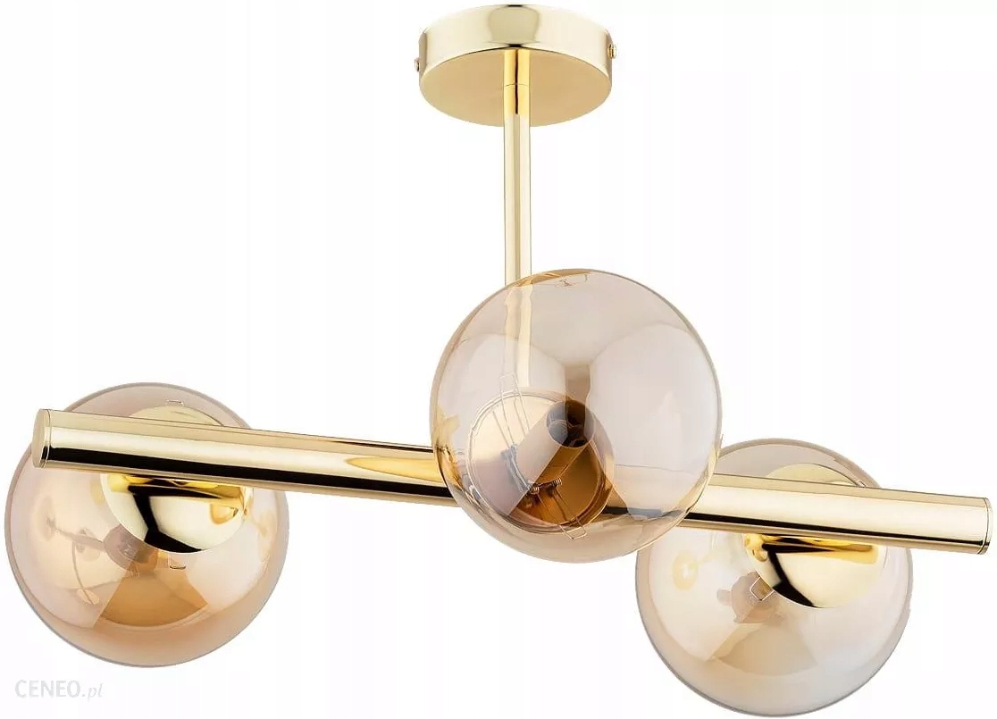 Lampa sufitowa złota szklane bursztynowe klosze do jadalni 3 pkt Alfa