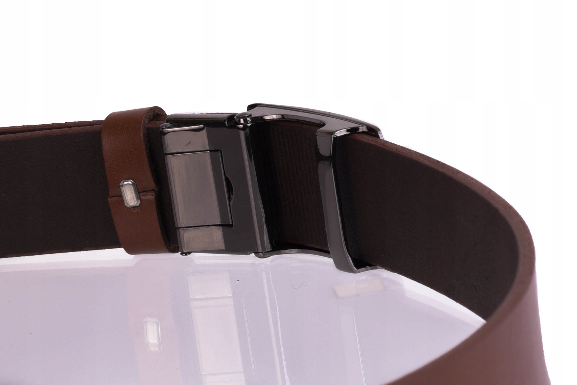 SKÓRZANY Pasek AUTOMAT garnitur jeans BRĄZ Materiał dominujący skóra naturalna