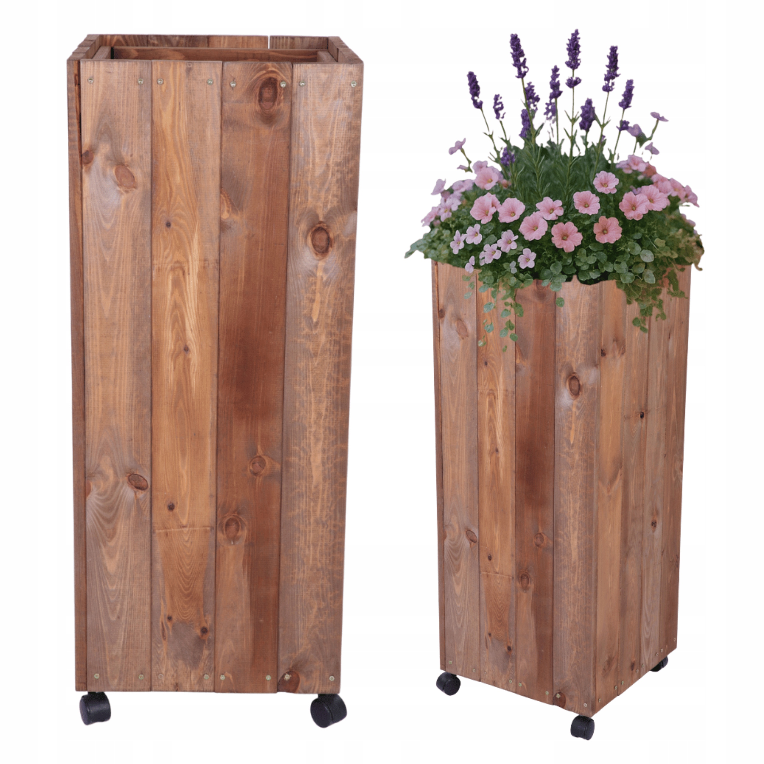 Drevený kvetináč na kolieskach, mobilný na balkón, terasu, impregnácia 106x37x37