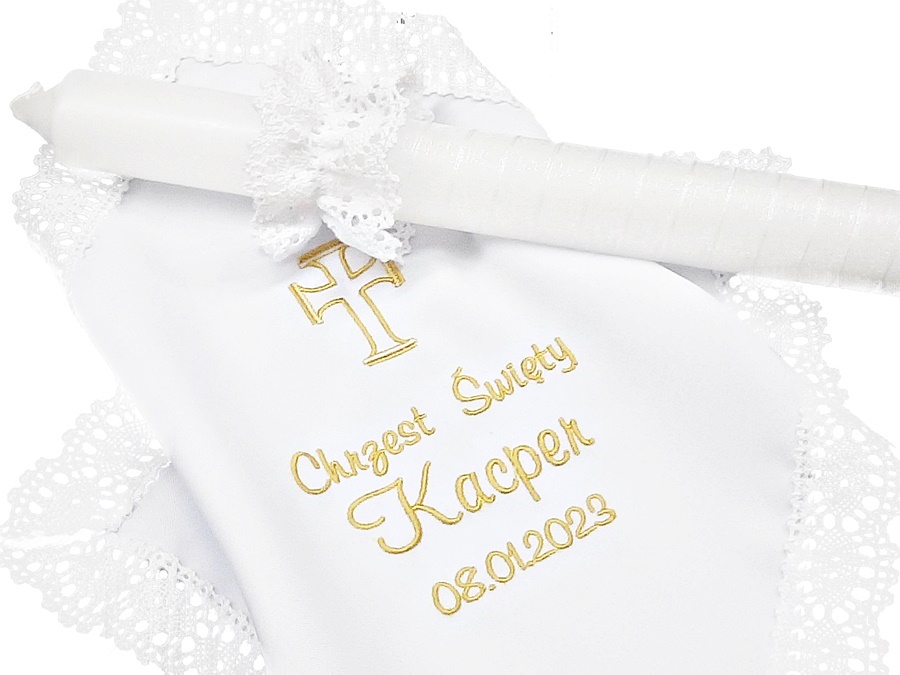 

Szatka I Świeca do chrztu Haft imię data