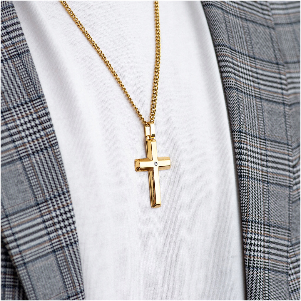 KRZYŻYK zawieszka POZŁACANY KRZYŻ CYRKONIA wisiorek STAL Materiał stal