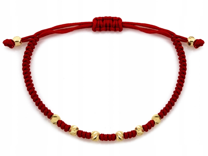 Zlatý náramek 585 kuliček na červené šňůře r19 jako dárek pro každý den