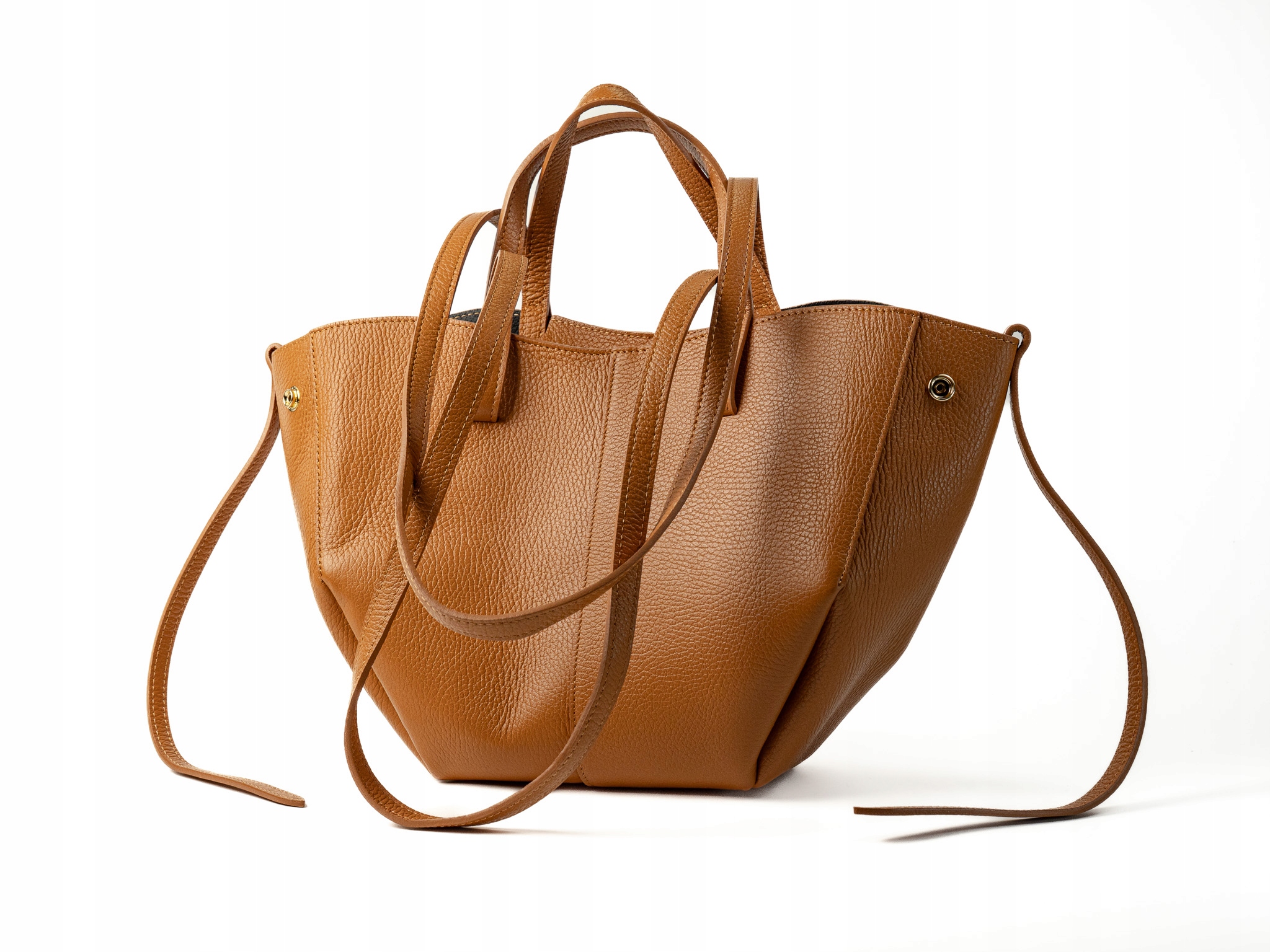 Torebka Damska Skórzana Mała Shopper Klasyczna Jasny Camel