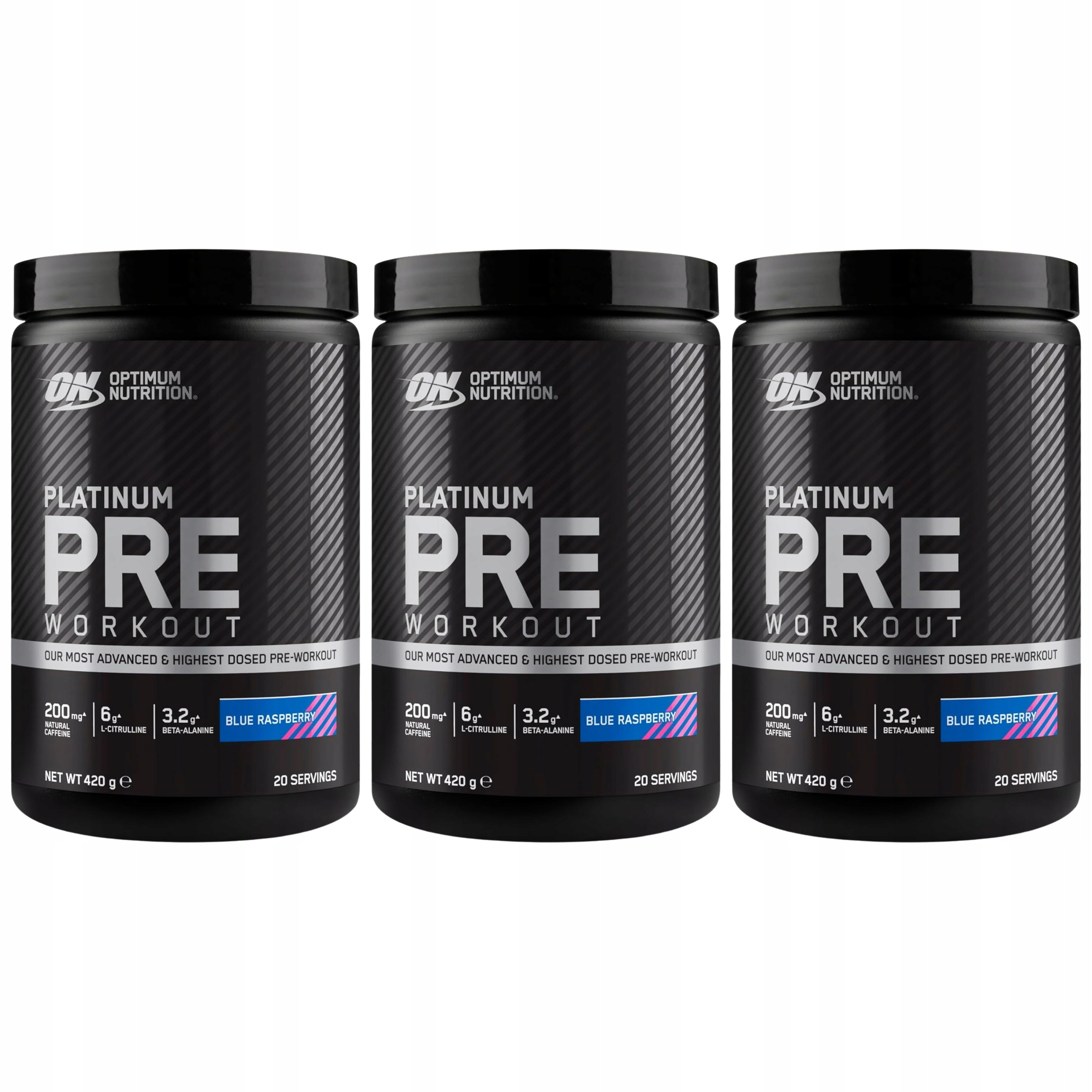 3x Předtréninkovka Optimum Nutrtion Platinum Pre Workout 420 g Blue Raspber
