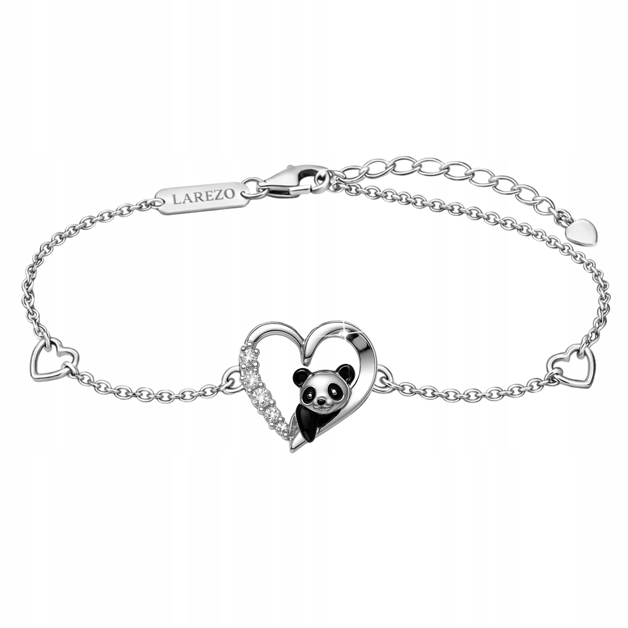 Bransoletka Srebrna Serce z Pandą Miś Serduszko z Cyrkoniami Srebro 925
