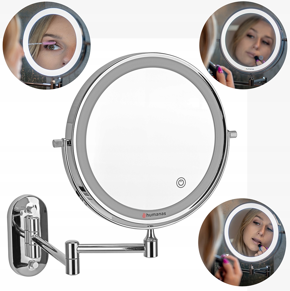 Zrcadlo Výklopné koupelnové otočné s Led podsvícením, 3 barvy, zvětšení X5