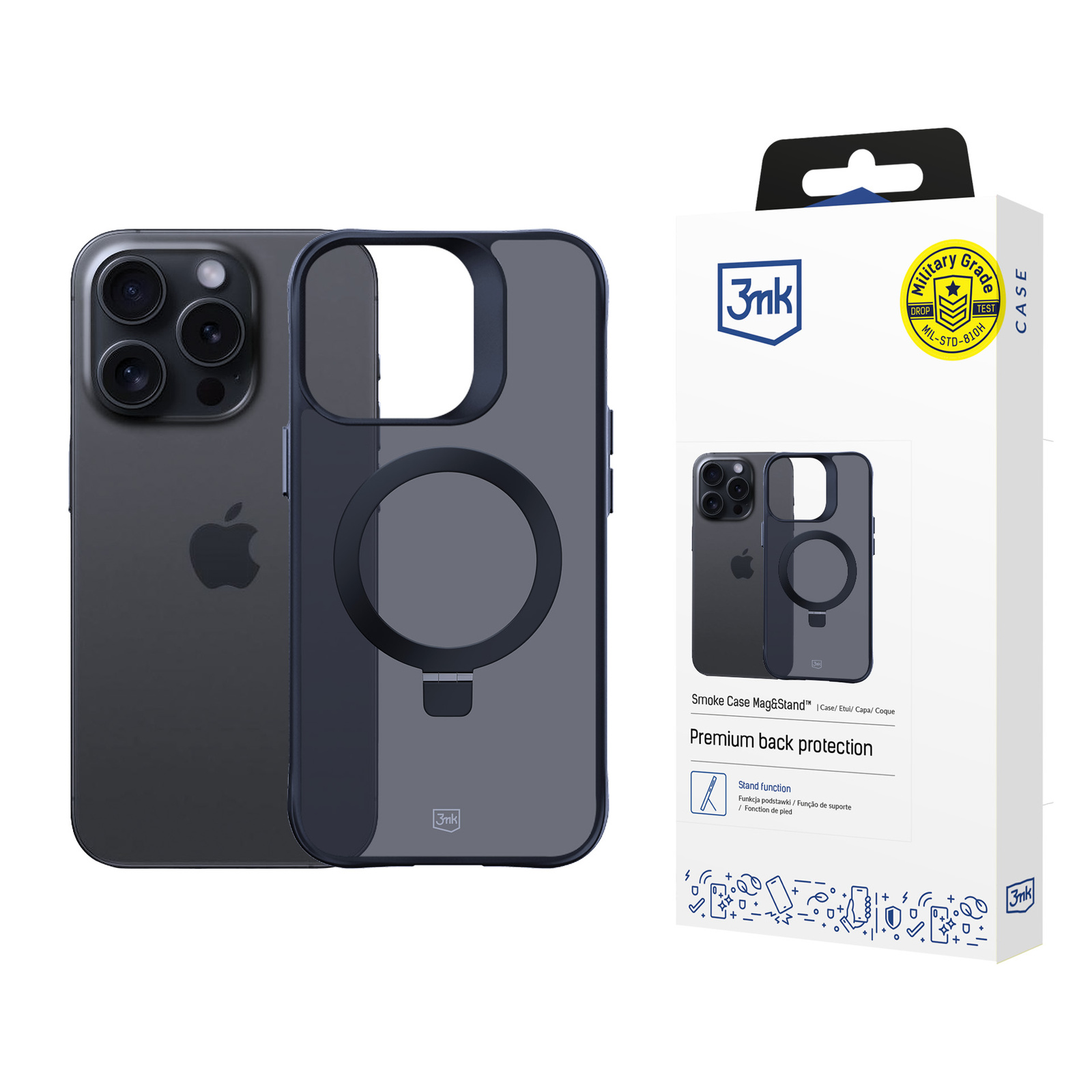Etui do iPhone 15 Pro 3MK Smoke Case Mag&Stand czarne