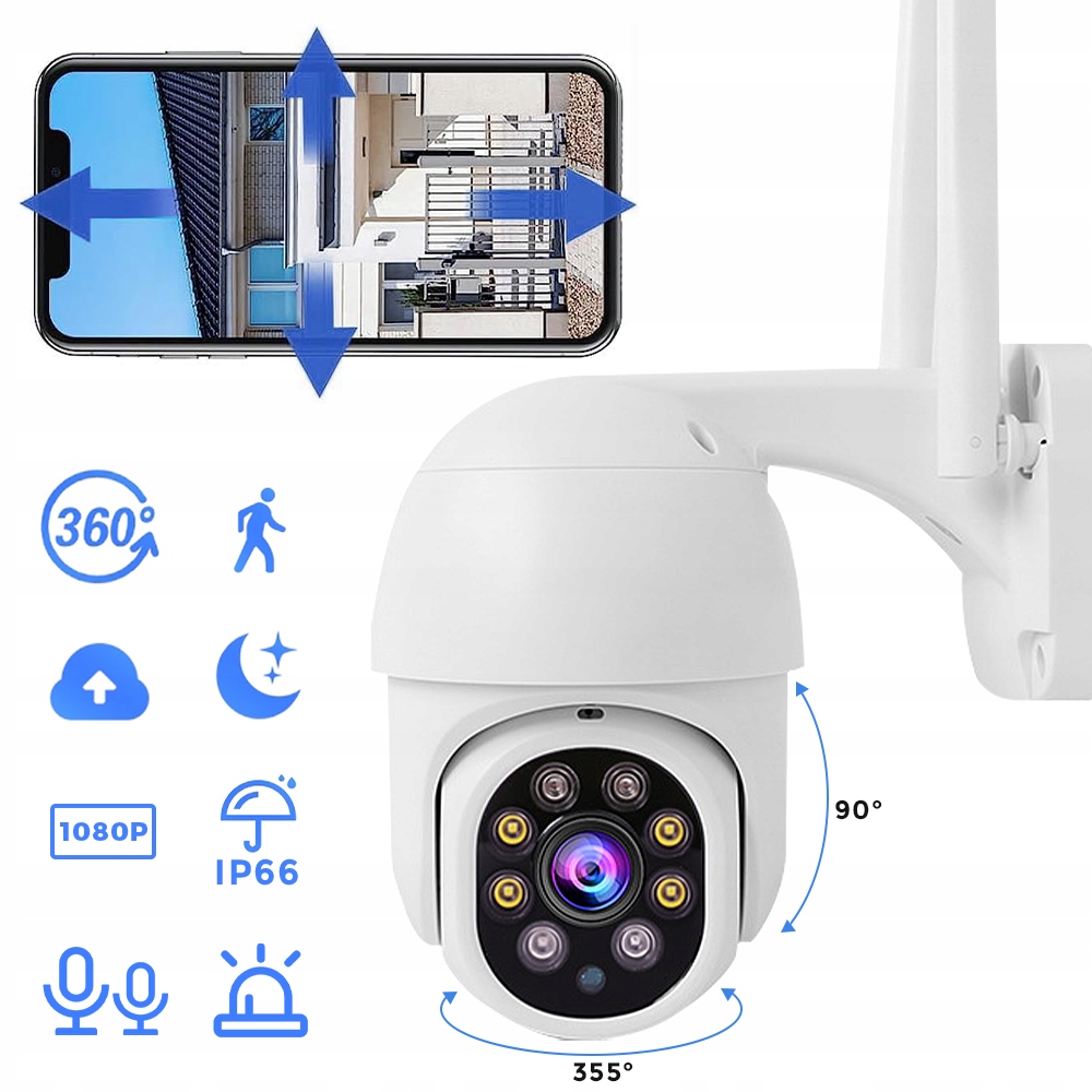 Kamera Zewnętrzna WiFi Bezprzewodowa 2MP 4K Hd 1080P z Noktowizorem do Domu